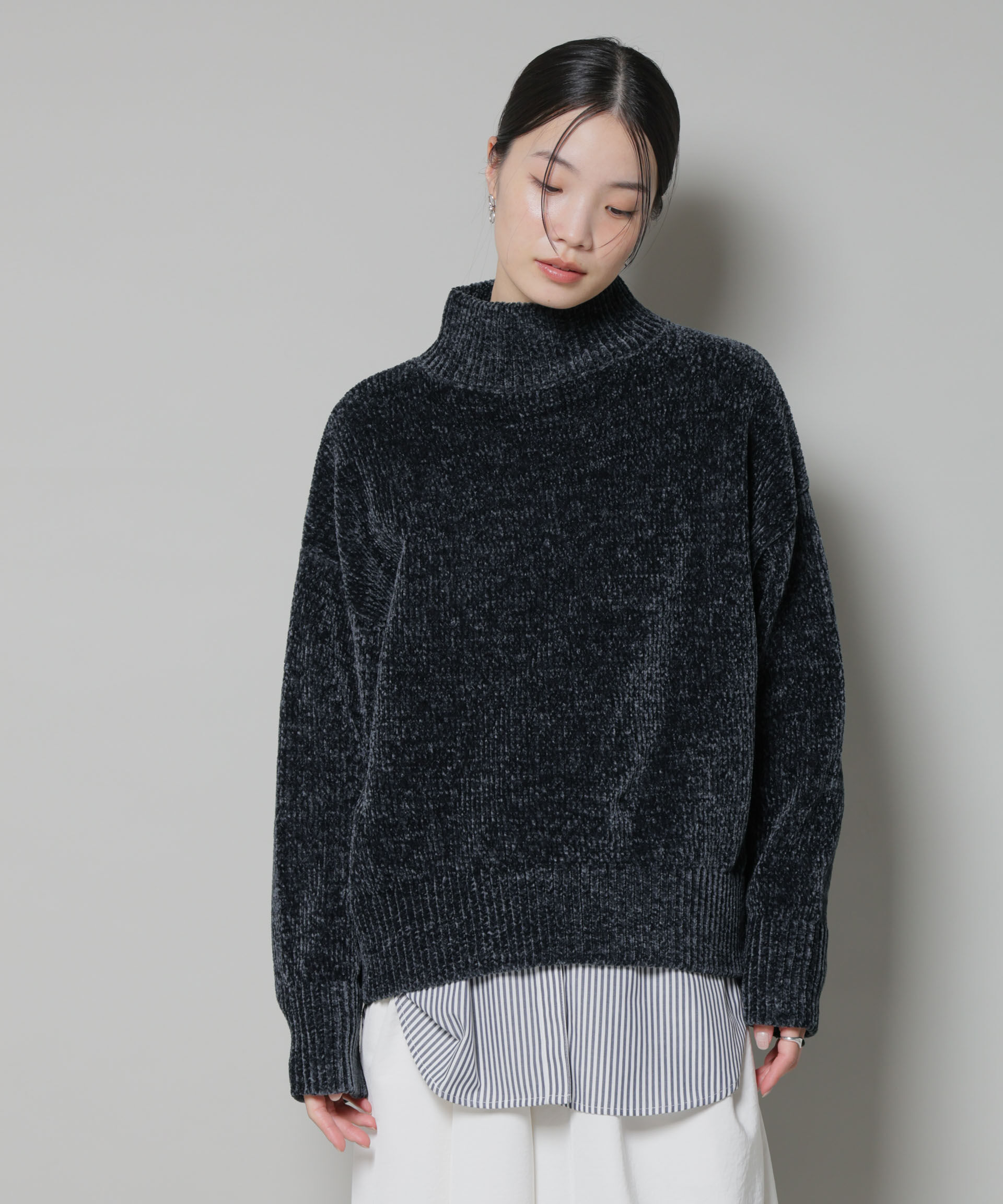 nano･universe「ベロアモールハイネックワイドニット」|ニット・セーター|