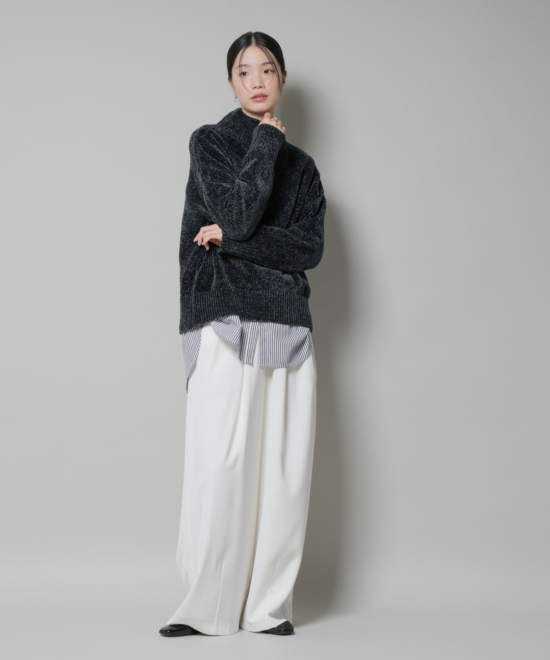 nano･universe「ベロアモールハイネックワイドニット」|ニット・セーター|