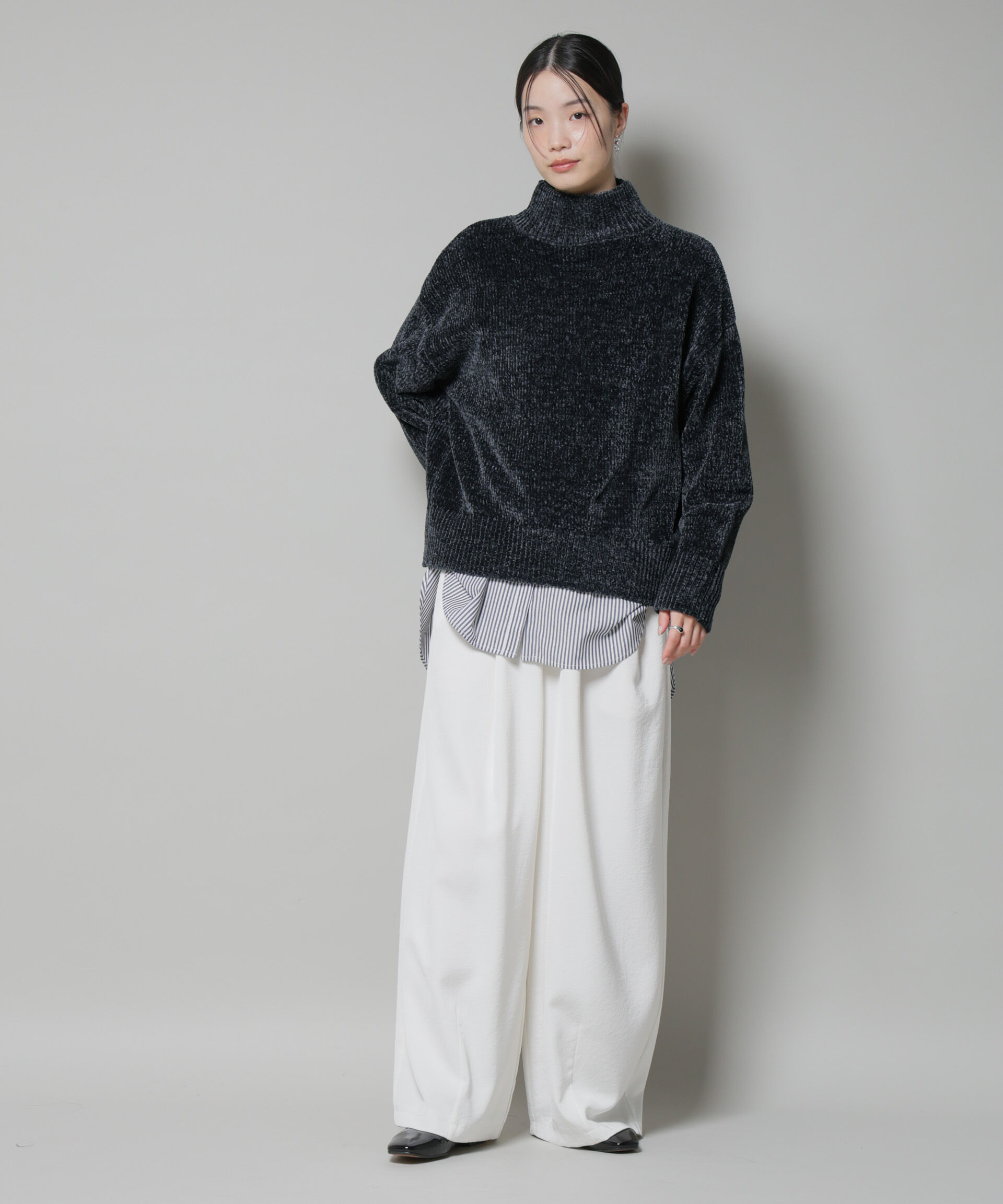 nano･universe「ベロアモールハイネックワイドニット」|ニット・セーター|