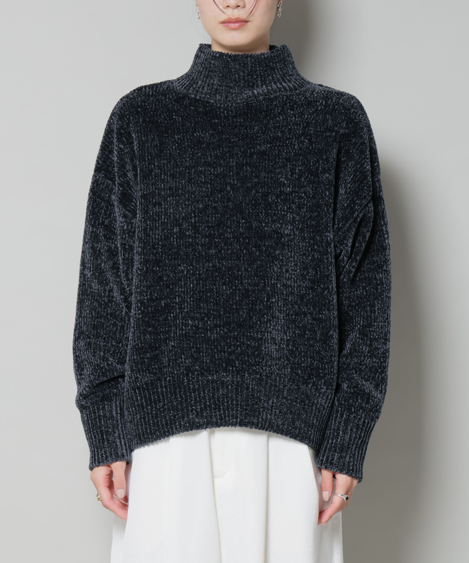 nano･universe「ベロアモールハイネックワイドニット」|ニット・セーター|