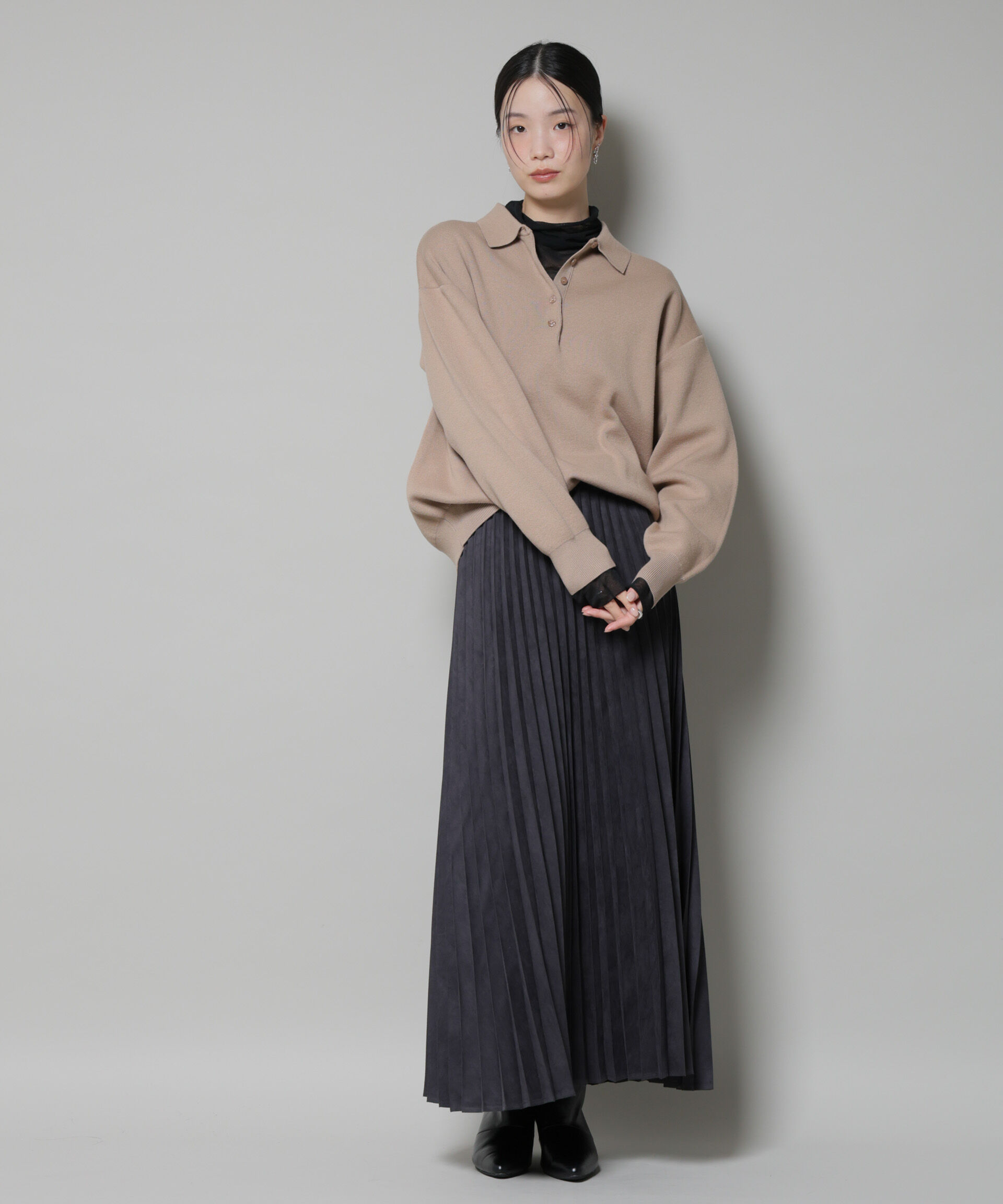 nano･universe「スウェットライク衿付きボタンニット」|ニット・セーター|