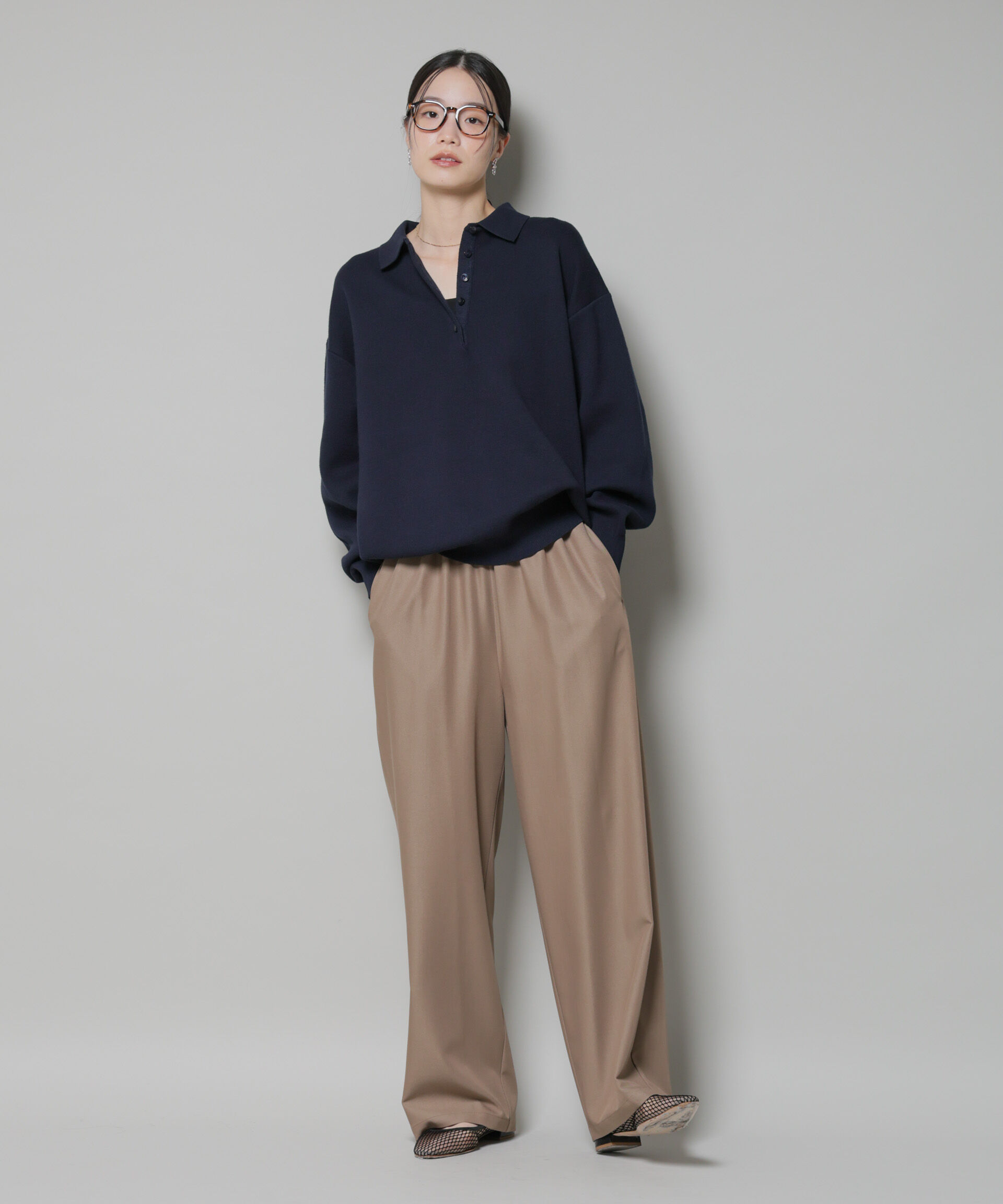 nano･universe「スウェットライク衿付きボタンニット」|ニット・セーター|