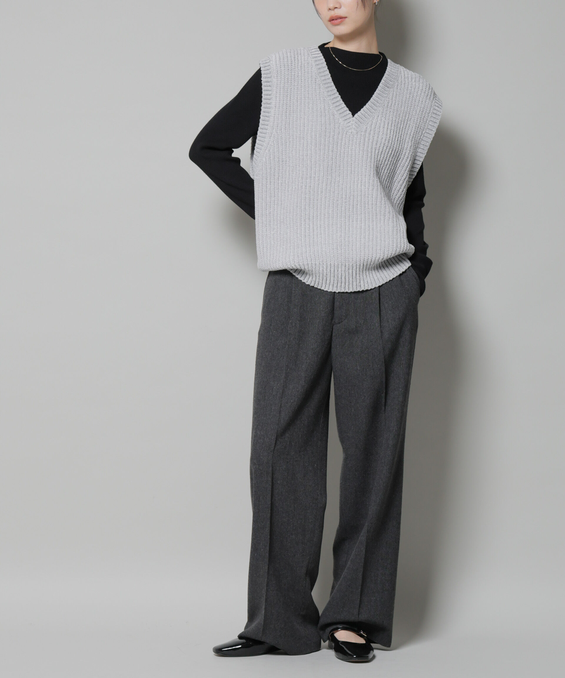 nano･universe「ツイードワンタックパンツ」|チノ|チャコール3