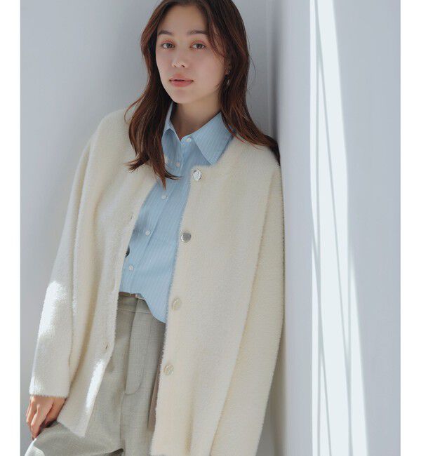 VIS「接結メタルボタンミニフェザーニットコート」|ノーカラージャケット|