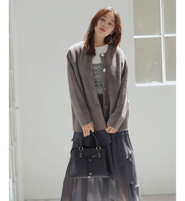 VIS「接結メタルボタンミニフェザーニットコート」|ノーカラージャケット|ブラウン系(22)