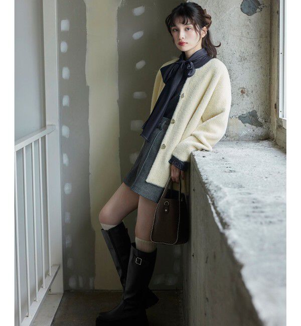 VIS「接結メタルボタンミニフェザーニットコート」|ノーカラージャケット|