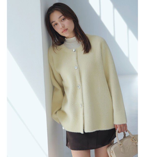 VIS「接結メタルボタンミニフェザーニットコート」|ノーカラージャケット|