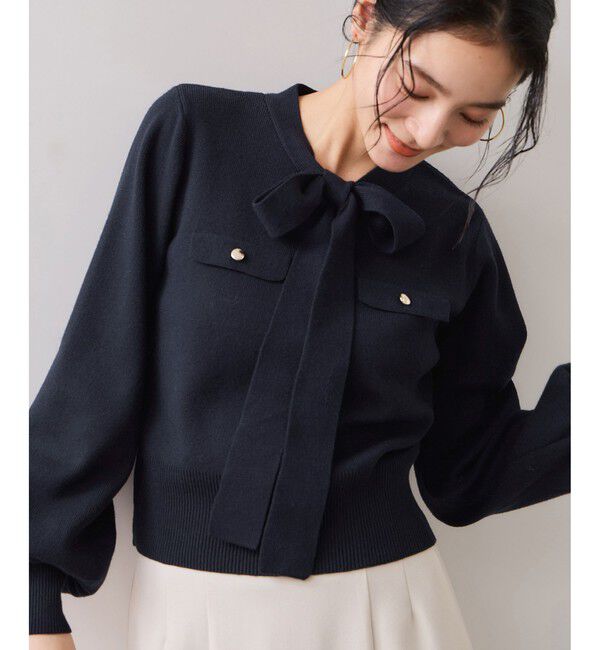 VIS「ニットリボン付きプルオーバー」|ニット・セーター|ネイビー系(41)