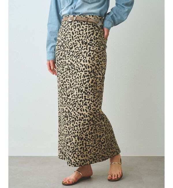  「リネンレオパードスカート」|スカート|ブラック