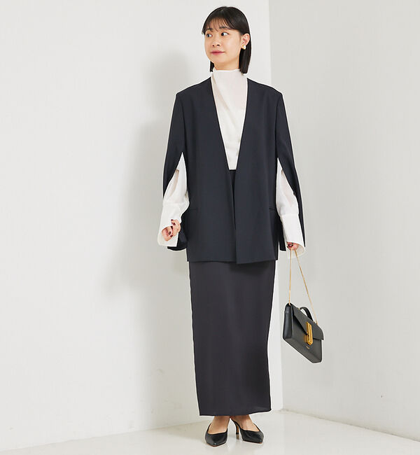 Rouge vif「ノーカラースリットスリーブジャケット」|ノーカラージャケット|