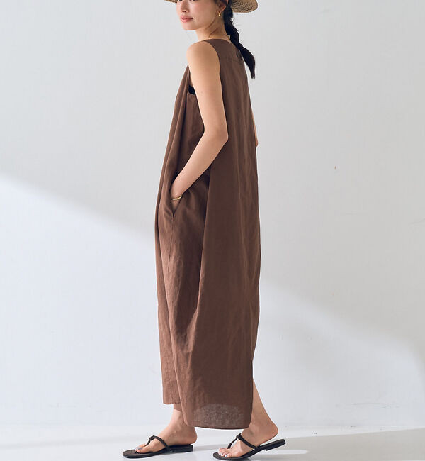 Rouge vif「麻混ノースリーブ 後ろタックワンピース」|ワンピース|ブラウン