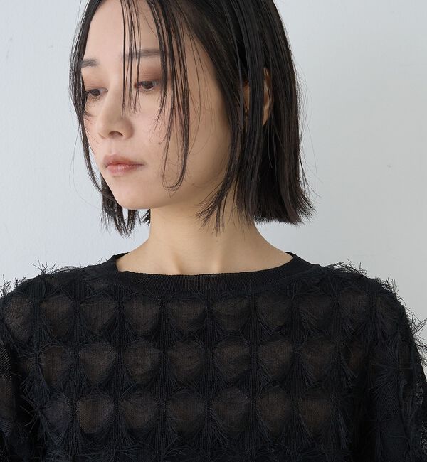 Rouge vif「ドットシアーフリンジニット【予約】」|ニット・セーター|