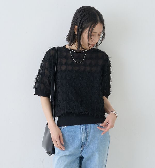 Rouge vif「ドットシアーフリンジニット【予約】」|ニット・セーター|