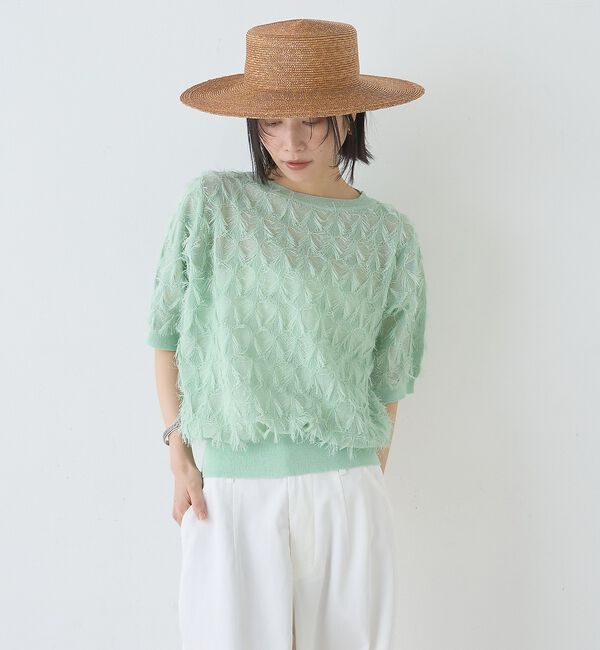 Rouge vif「ドットシアーフリンジニット【予約】」|ニット・セーター|