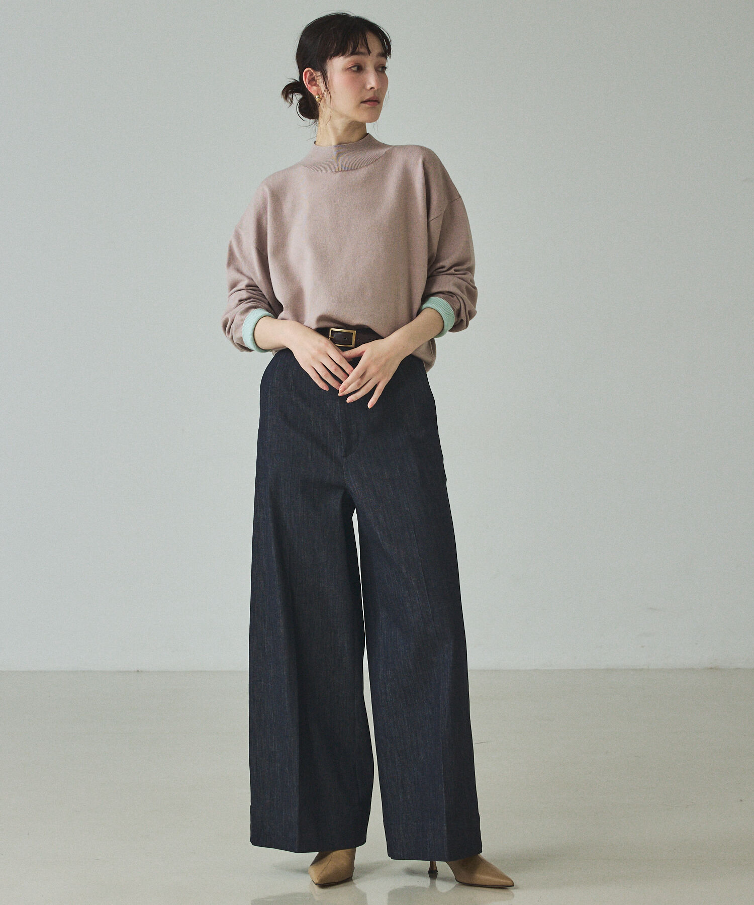 qualite「バイカラーハイネックプルオーバー」|ニット・セーター|