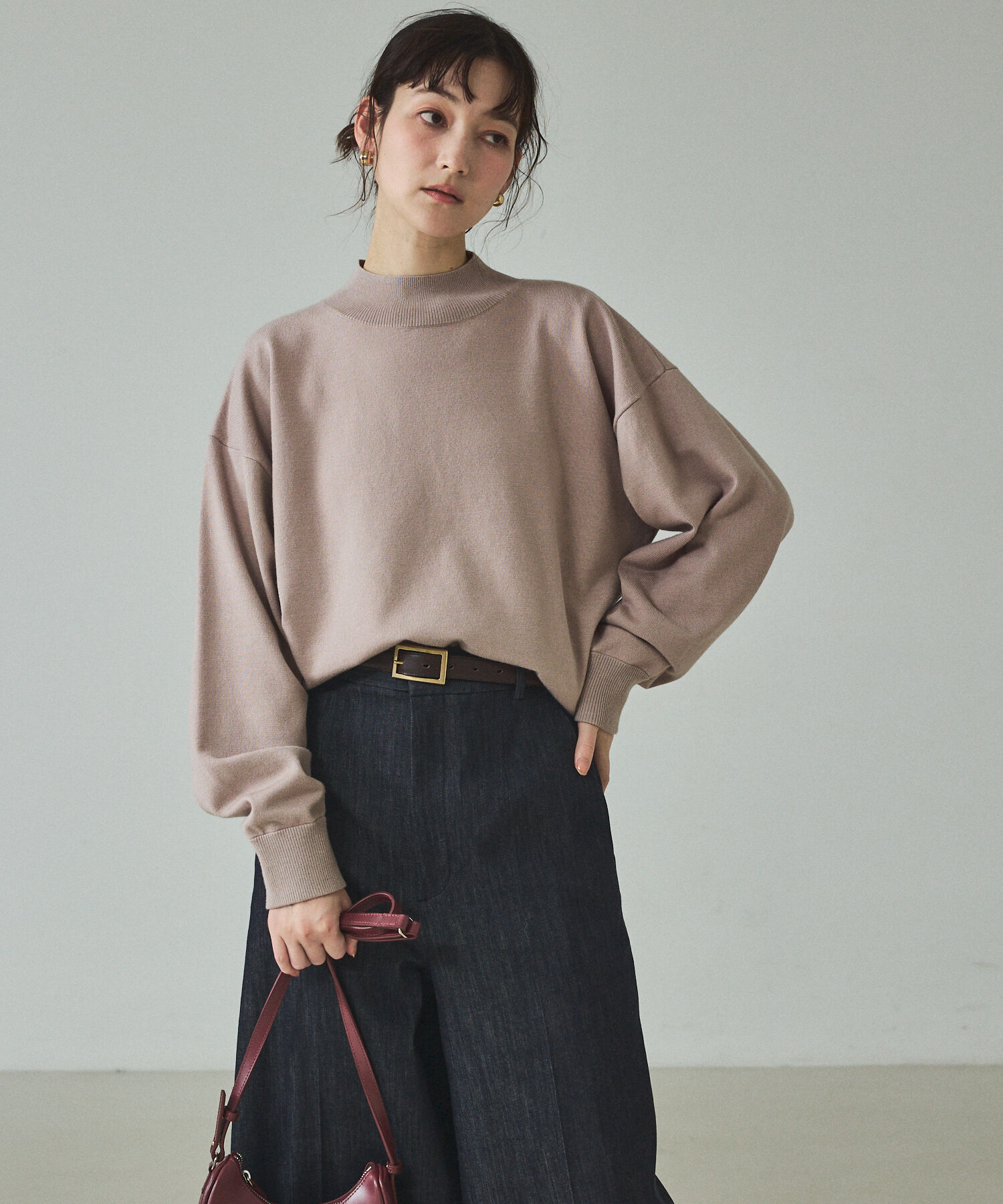 qualite「バイカラーハイネックプルオーバー」|ニット・セーター|