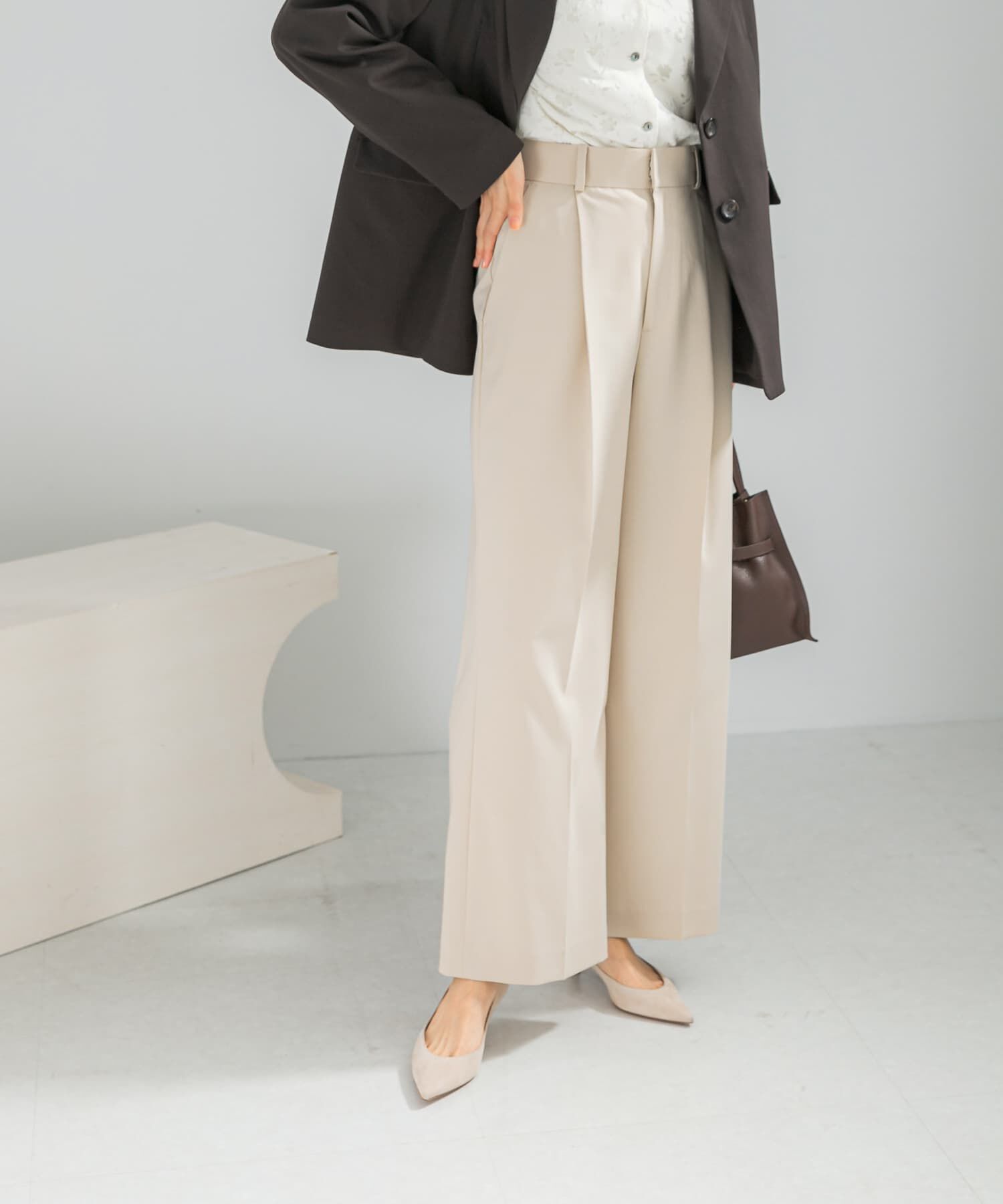 URBAN RESEARCH ROSSO「防シワハイウエストワイドスラックス」|その他|ライトベージュ