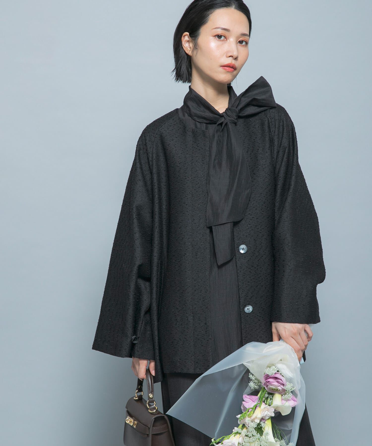 URBAN RESEARCH ROSSO「CHIGNON　ネップツイードコート」|ノーカラーコート|ブラック