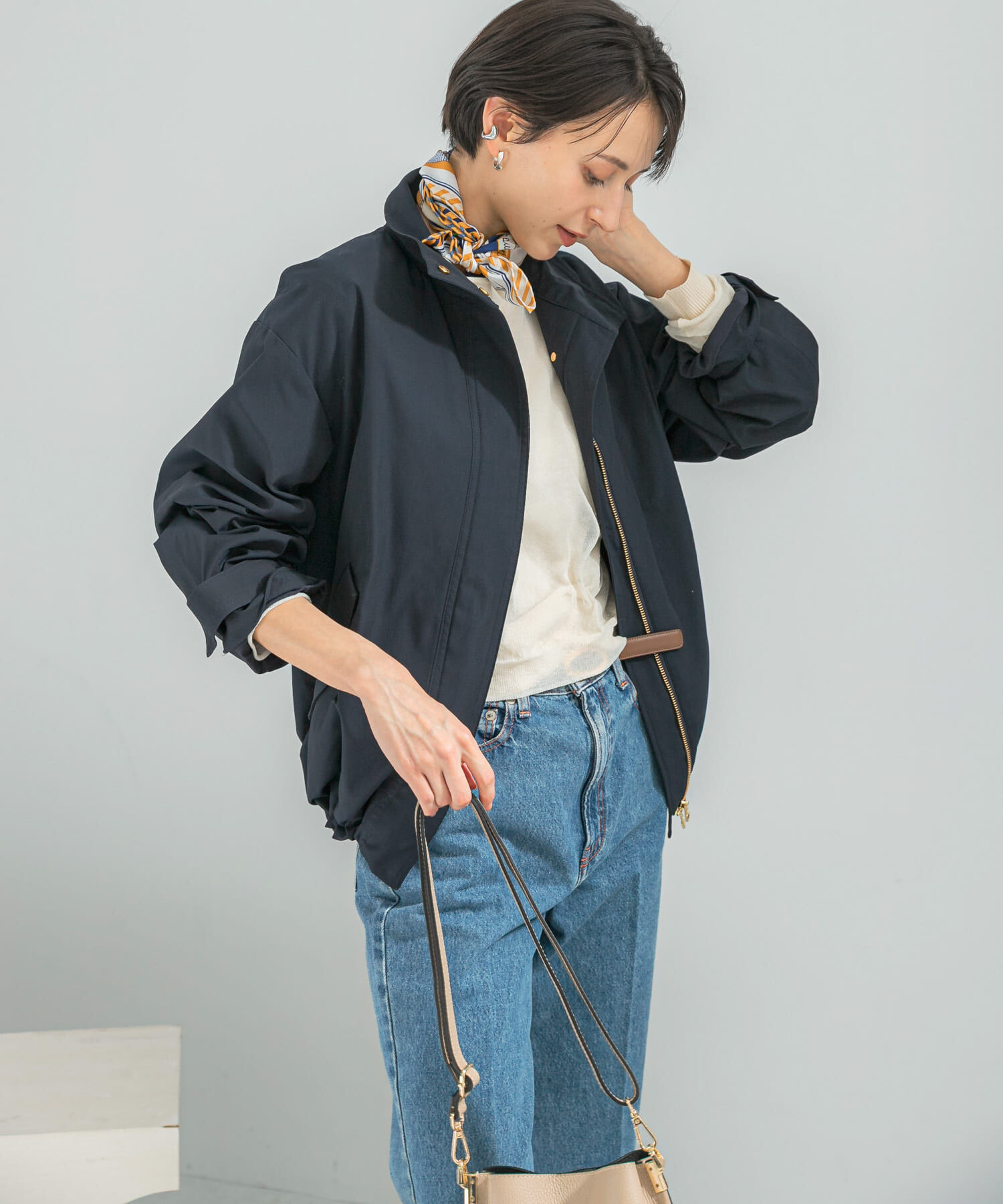 URBAN RESEARCH ROSSO「撥水スタンドカラーミドルコート」|ノーカラーコート|ネイビー