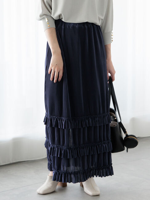 Te chichi TERRASSE「裾フリルプリーツスカート」|スカート|チャコールグレー