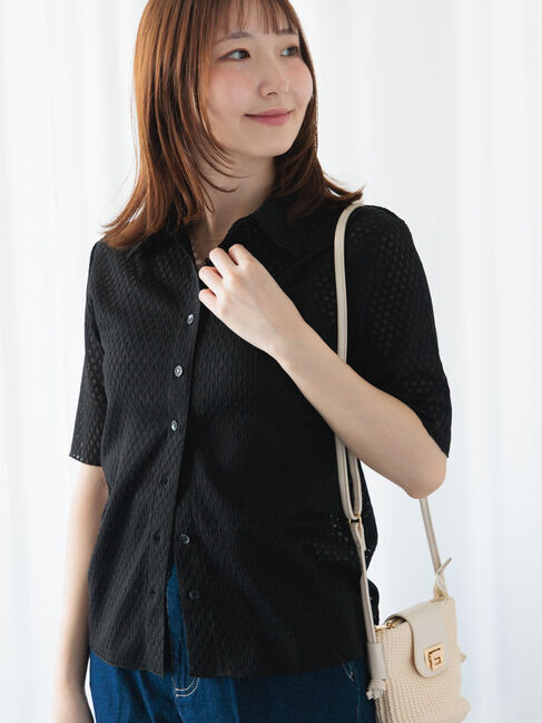 Te chichi TERRASSE「シャーリング衿付きカーディガン《2025summer catalog item》」|カーディガン|ブラック