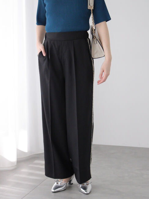 Te chichi TERRASSE「サイドラインストレートパンツ」|その他|ブラック