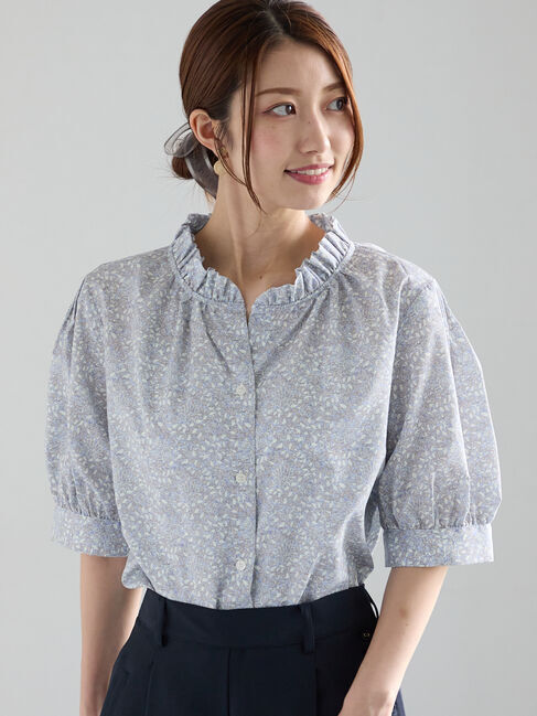 Te chichi「パターンアソートスタンドフリルブラウス」|シャツ・ブラウス|サックスブルー