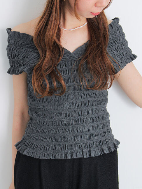 Te chichi「2WAYシャーリングカットソートップス」|Tシャツ・カットソー|グレー