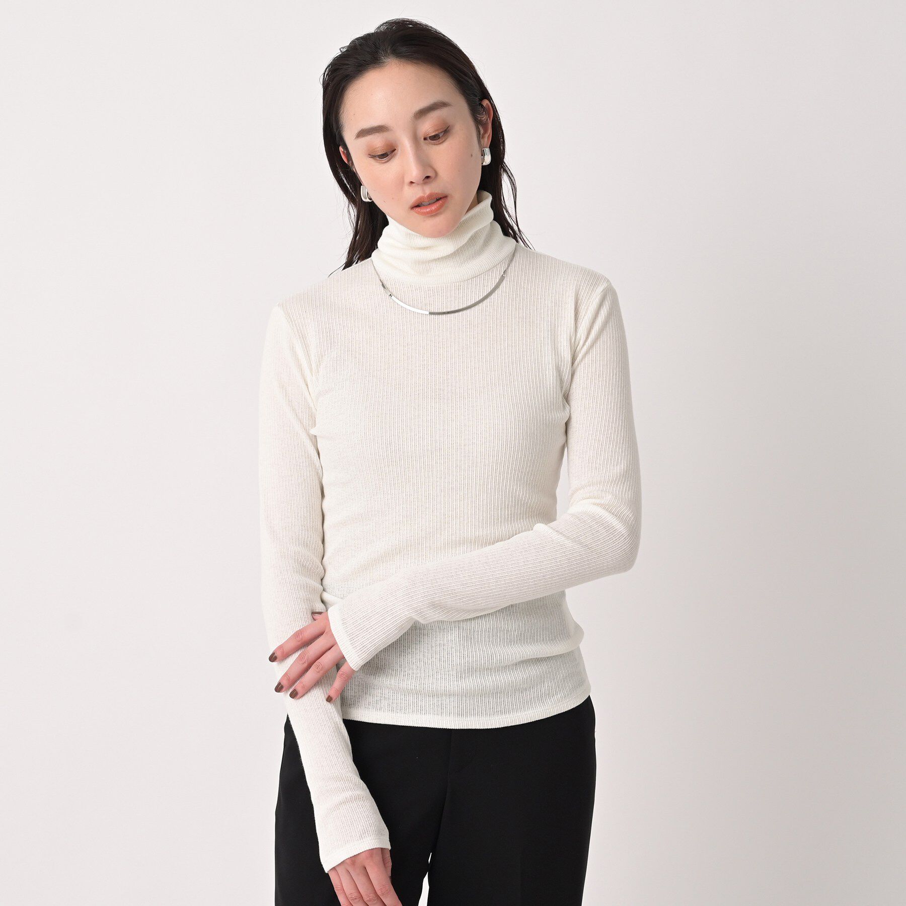 UNTITLED「【洗える/レイヤードインナー】ナチュラルテレコハイネックプルオーバー」|Tシャツ・カットソー|