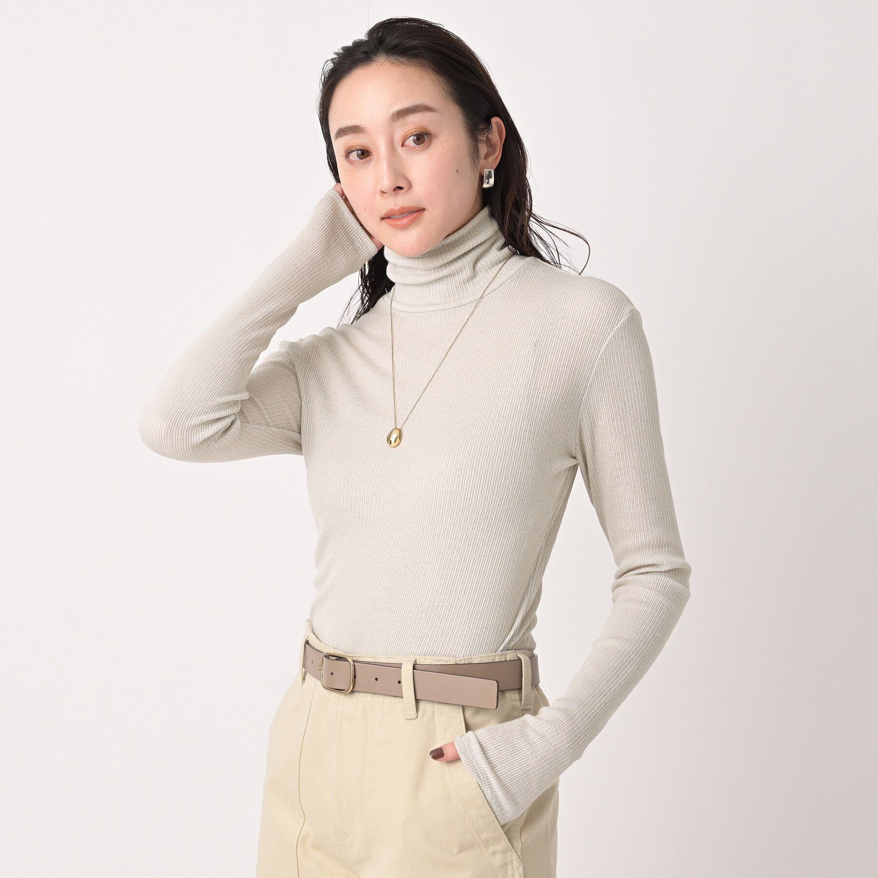 UNTITLED「【洗える/レイヤードインナー】ナチュラルテレコハイネックプルオーバー」|Tシャツ・カットソー|