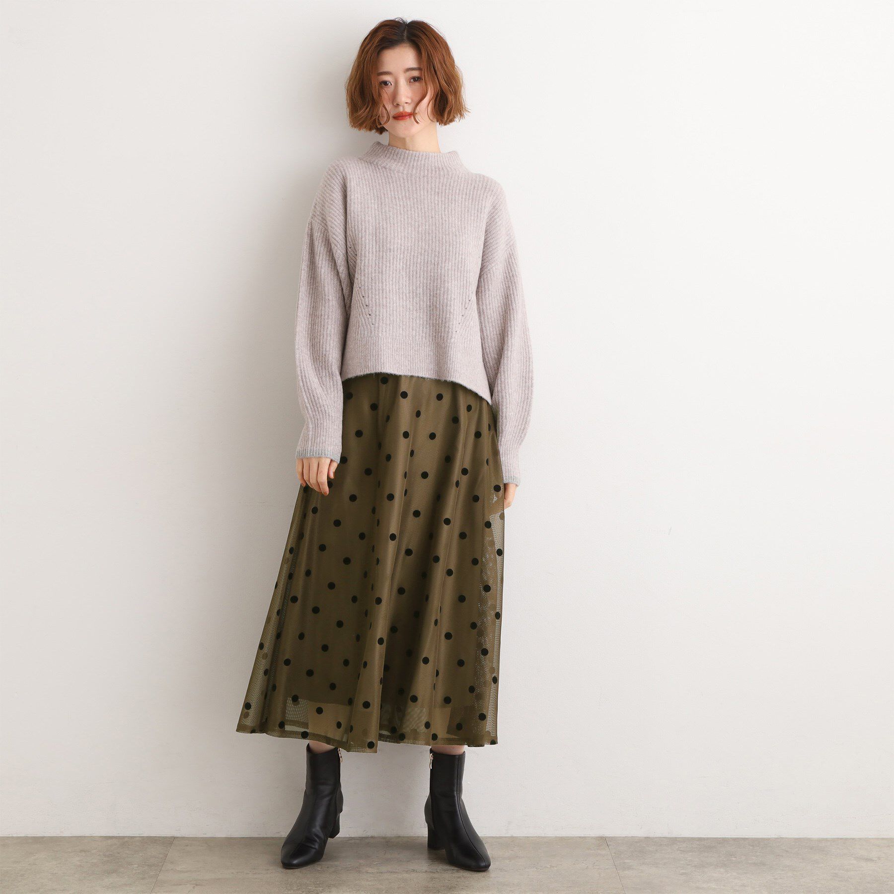 grove「甘さを抑えて、品よく華やぐ　メッシュフロッキードットスカート」|スカート|