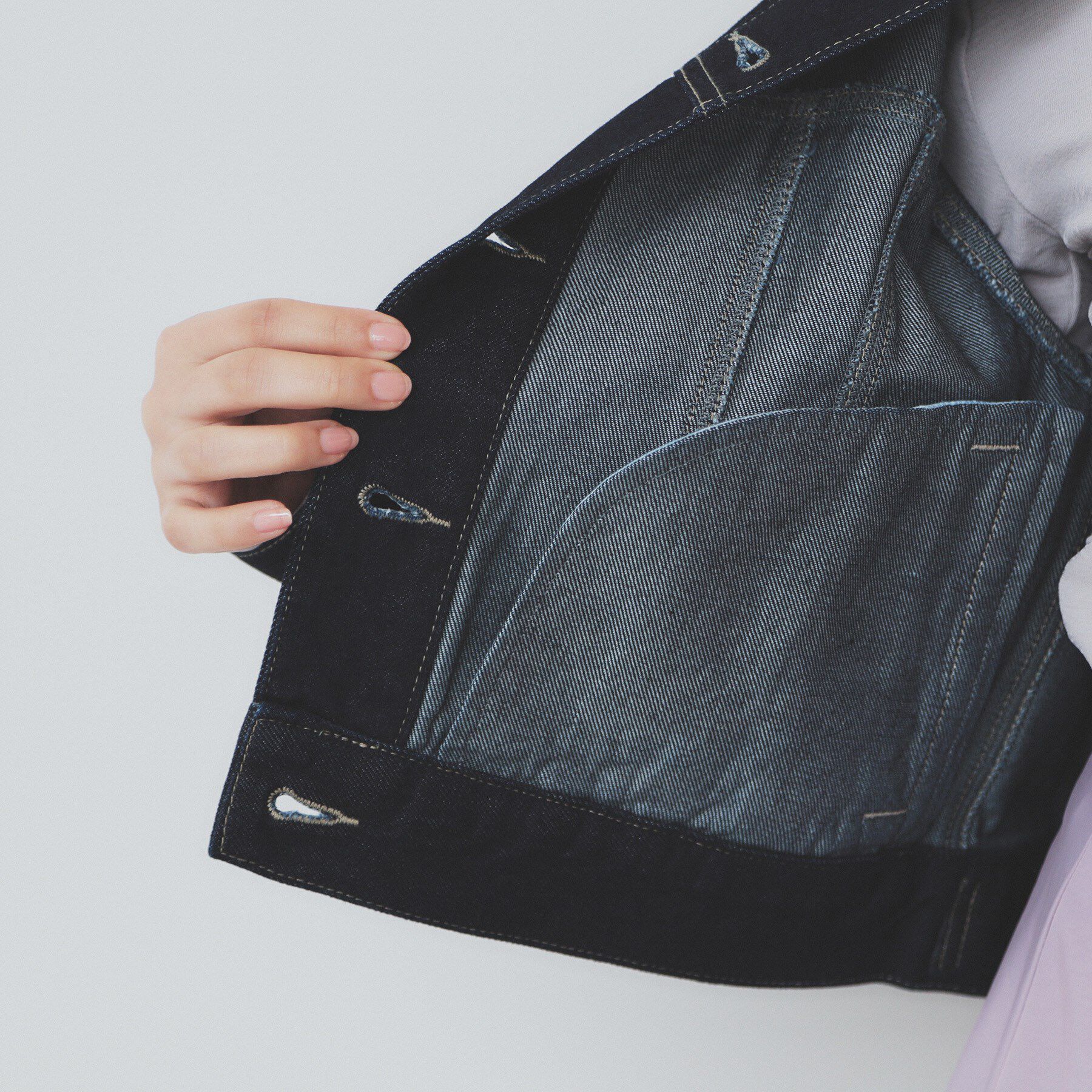 index「ノーカラーGジャン【洗濯機洗い可】」|デニムジャケット|