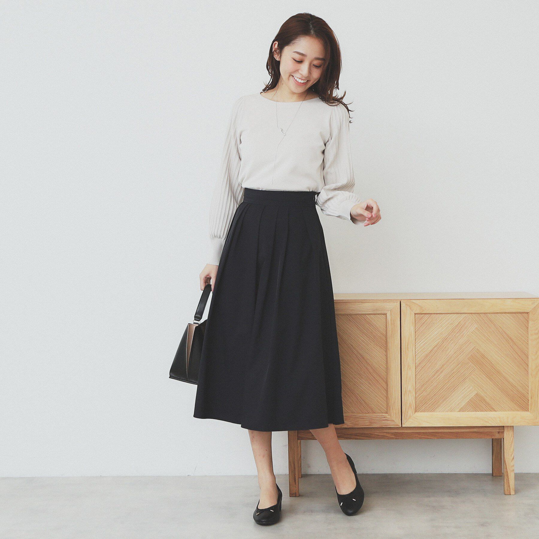 index「プリーツスリーブボートネックニット【洗濯機洗い可】」|ニット・セーター|