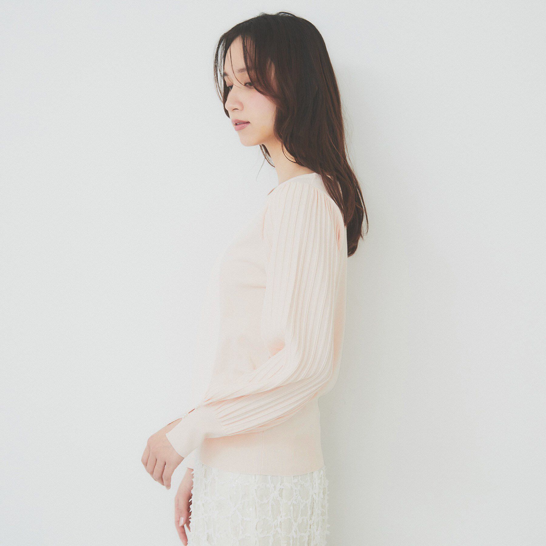 index「プリーツスリーブボートネックニット【洗濯機洗い可】」|ニット・セーター|