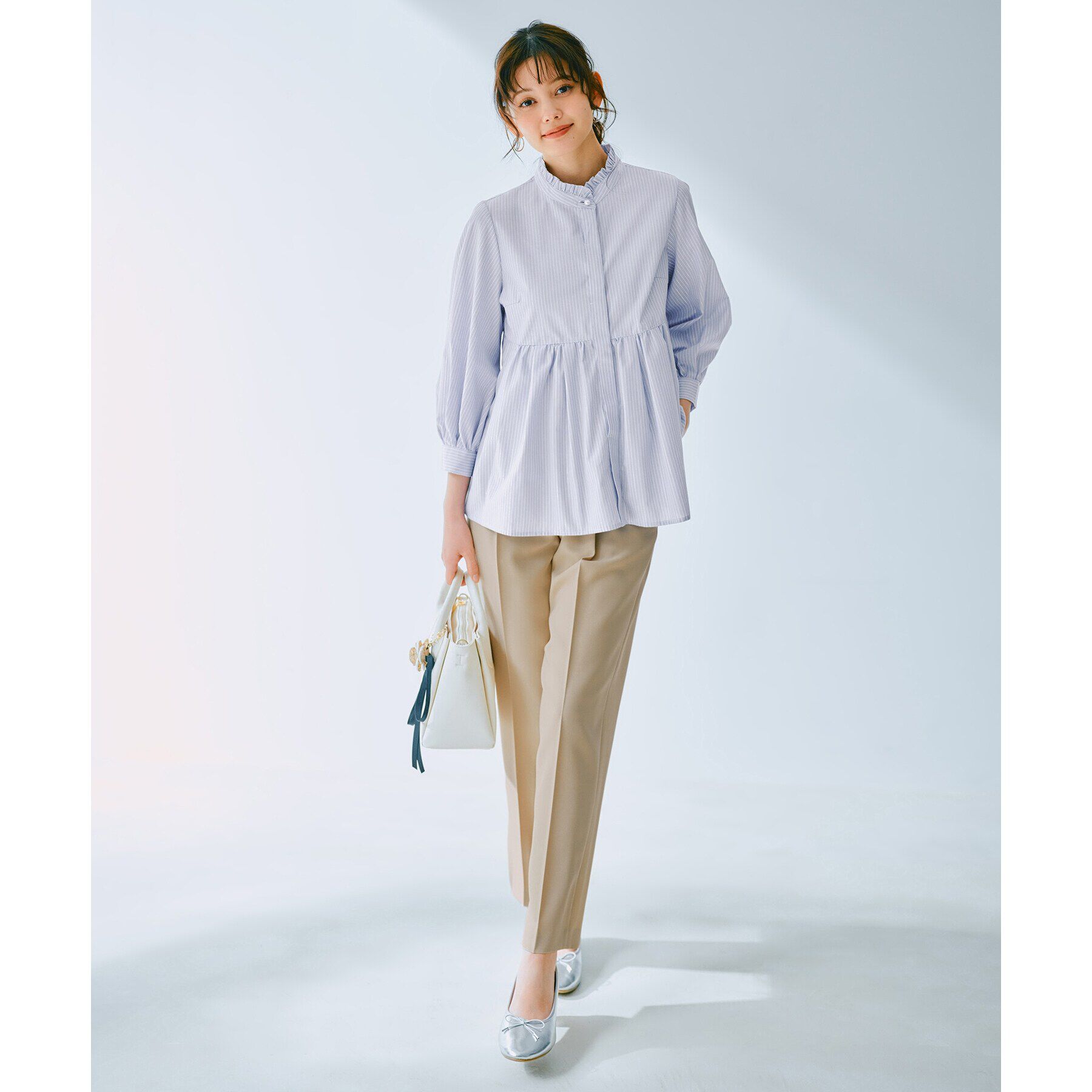 index「《6color》フリルバンドカラーペプラムブラウス【洗濯機洗い可/イージーアイロン/防シワ】」|シャツ・ブラウス|