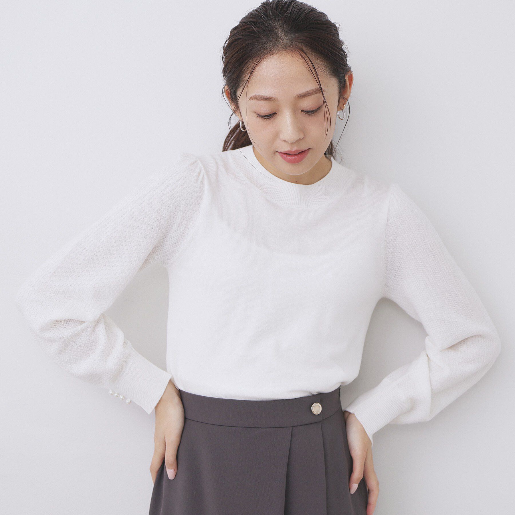 index「柄編みスリーブハイネックニット【洗濯機OK】」|ニット・セーター|