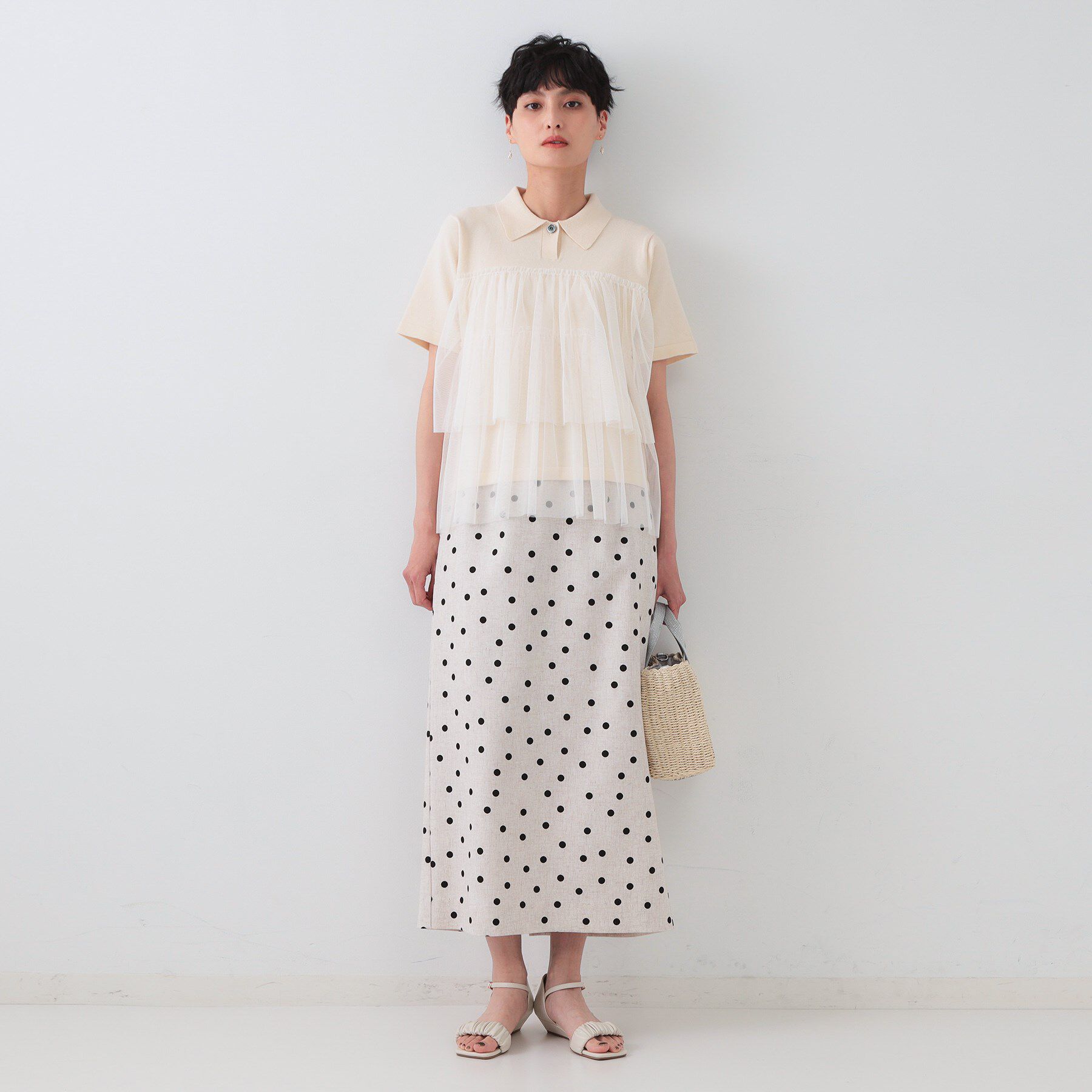 OPAQUE.CLIP「チュールティアードドッキングポロニット【洗濯機洗い可】」|ニット・セーター|