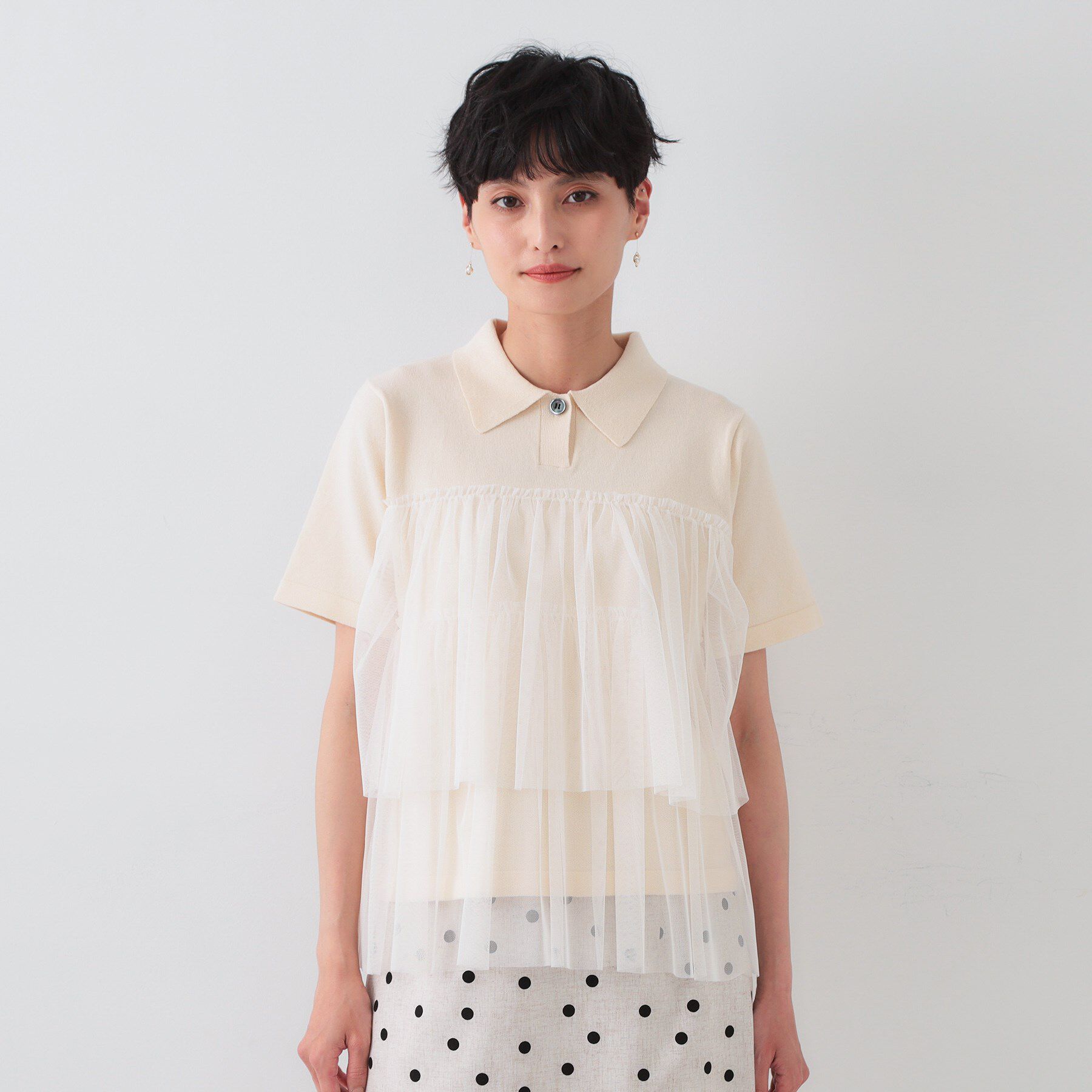 OPAQUE.CLIP「チュールティアードドッキングポロニット【洗濯機洗い可】」|ニット・セーター|