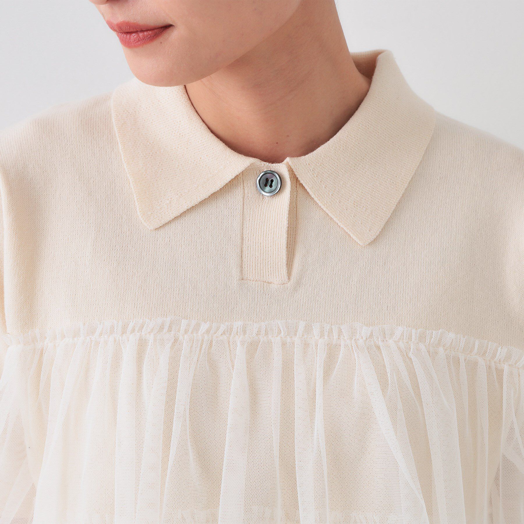 OPAQUE.CLIP「チュールティアードドッキングポロニット【洗濯機洗い可】」|ニット・セーター|