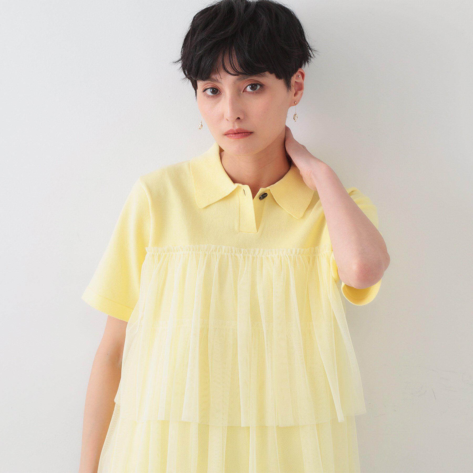 OPAQUE.CLIP「チュールティアードドッキングポロニット【洗濯機洗い可】」|ニット・セーター|