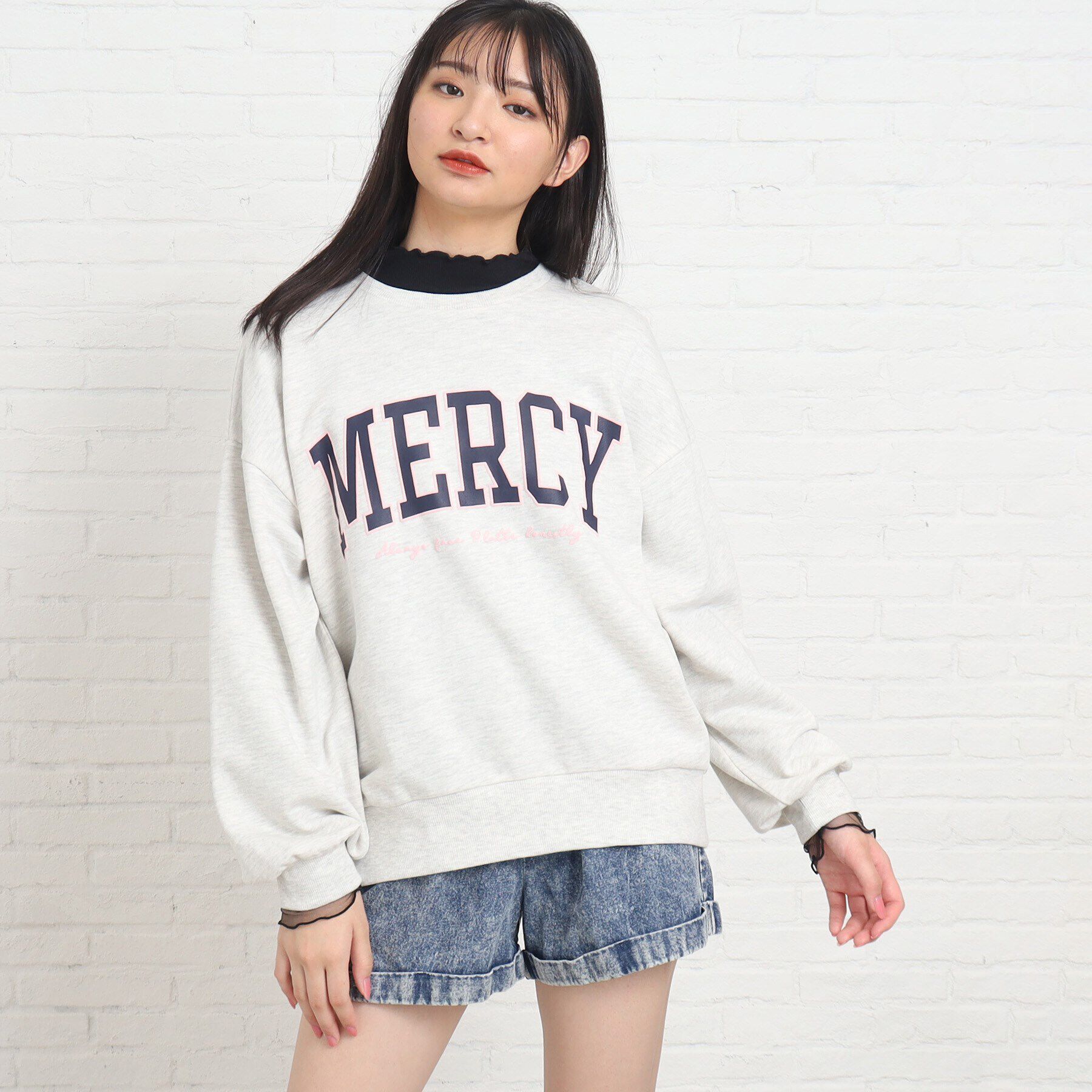 PINK-latte「【165cmサイズあり】袖シアードッキングプルオーバー」|Tシャツ・カットソー|