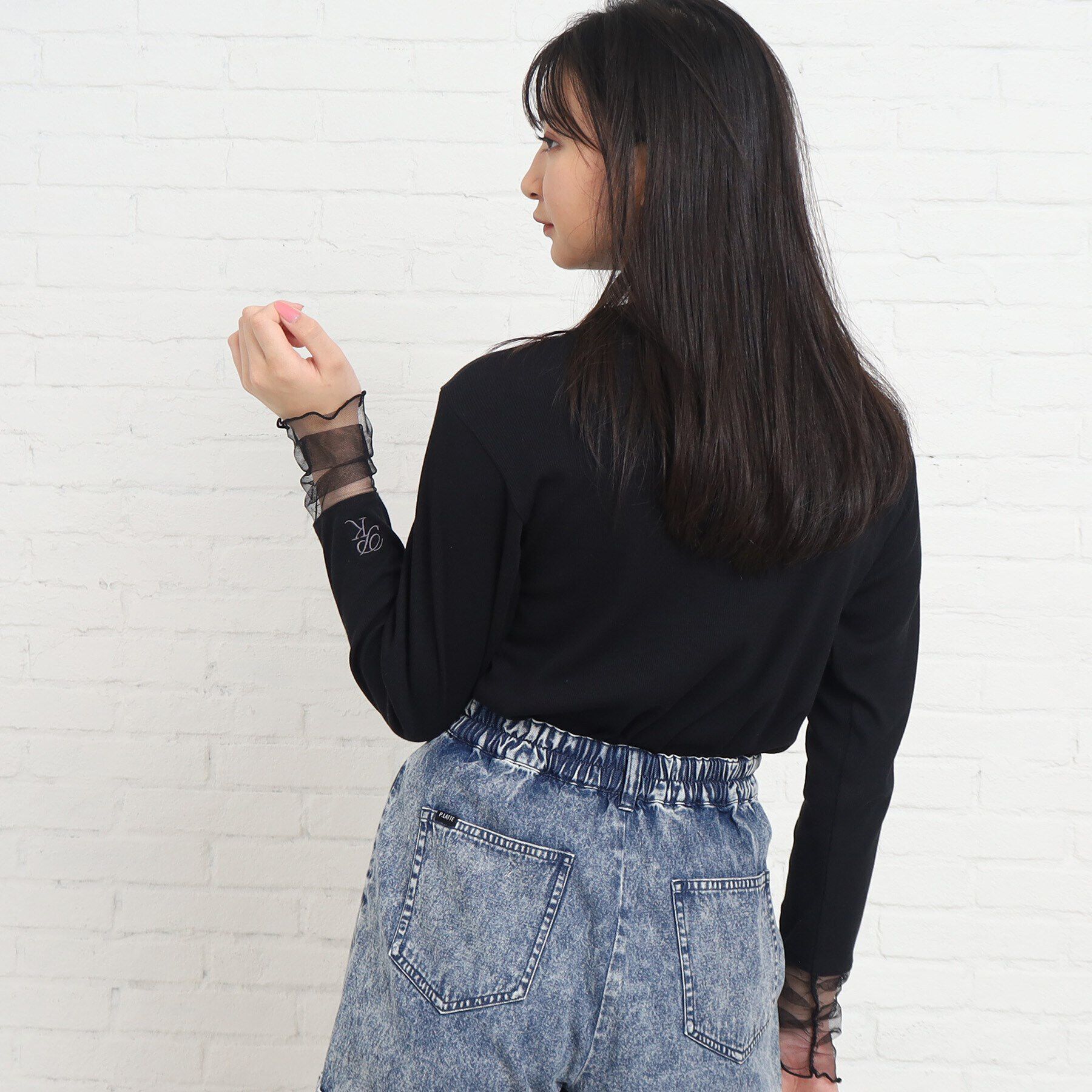 PINK-latte「【165cmサイズあり】袖シアードッキングプルオーバー」|Tシャツ・カットソー|