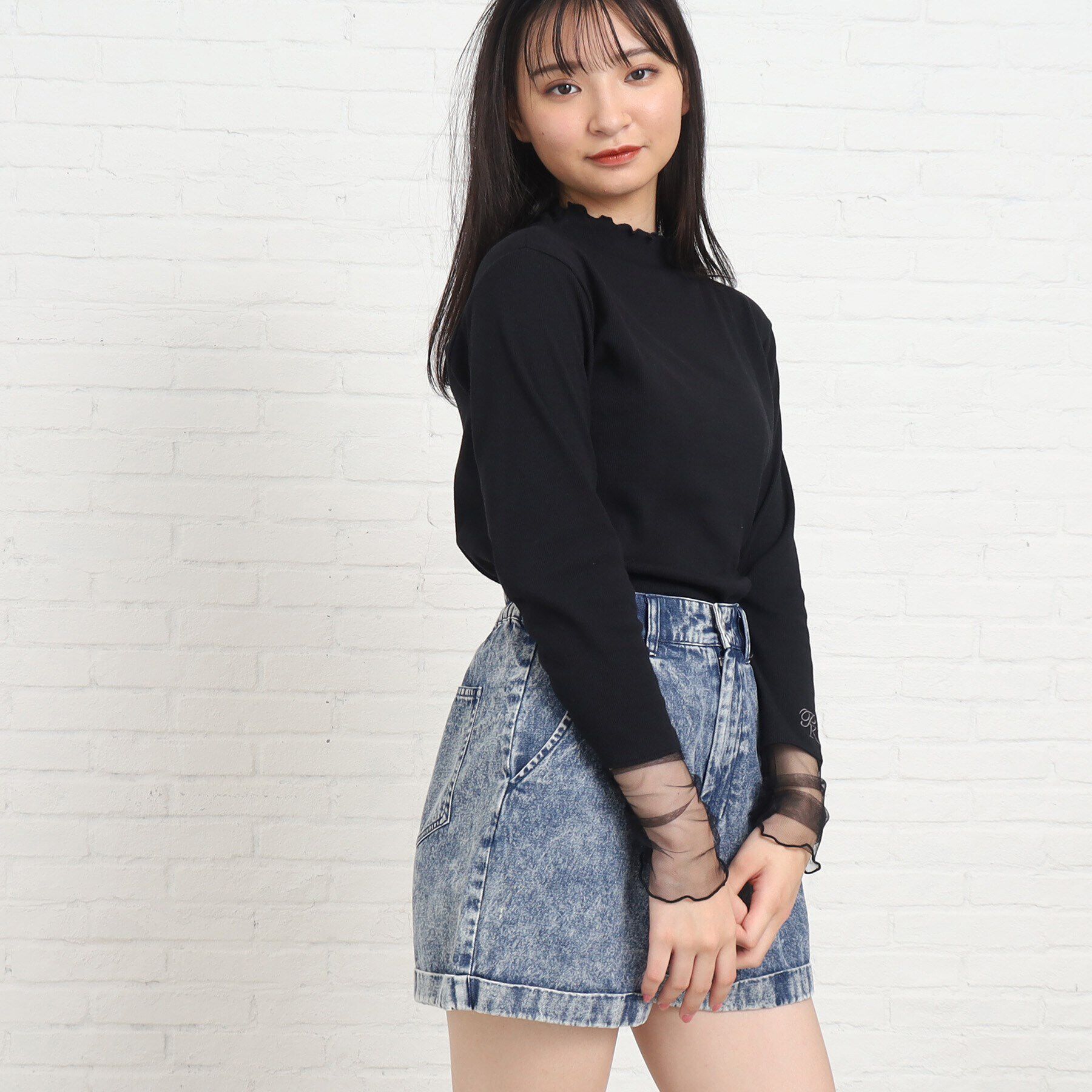 PINK-latte「【165cmサイズあり】袖シアードッキングプルオーバー」|Tシャツ・カットソー|ﾌﾞﾗｯｸ(019)