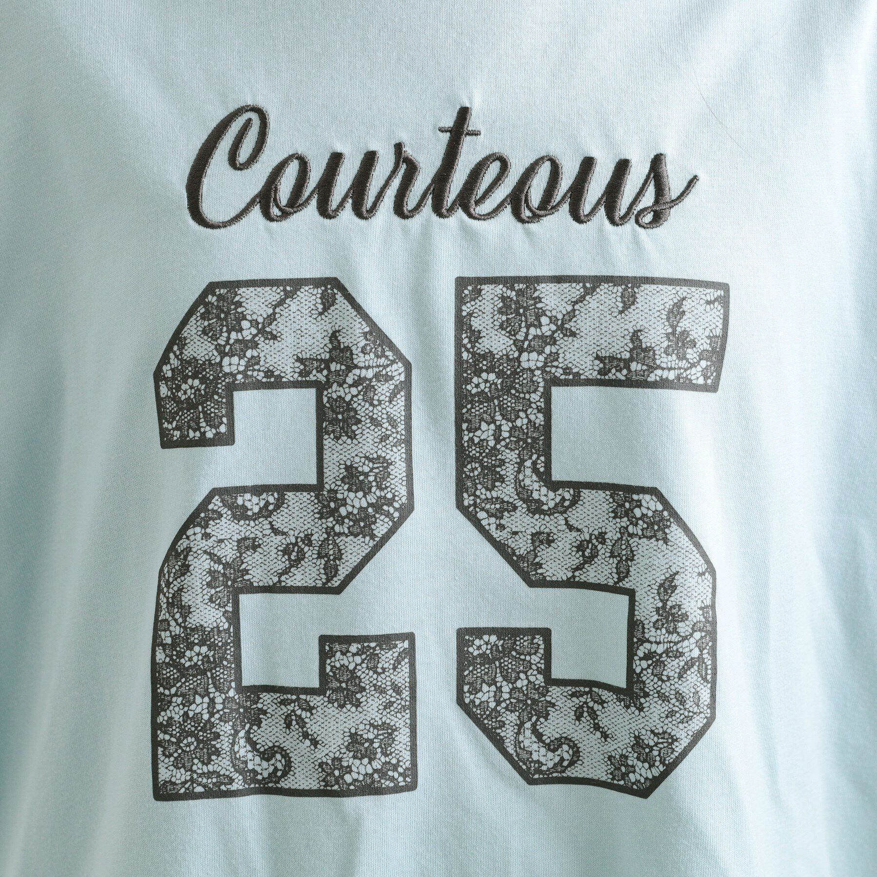 PINK-latte「レースプリントナンバリングロンT」|Tシャツ・カットソー|