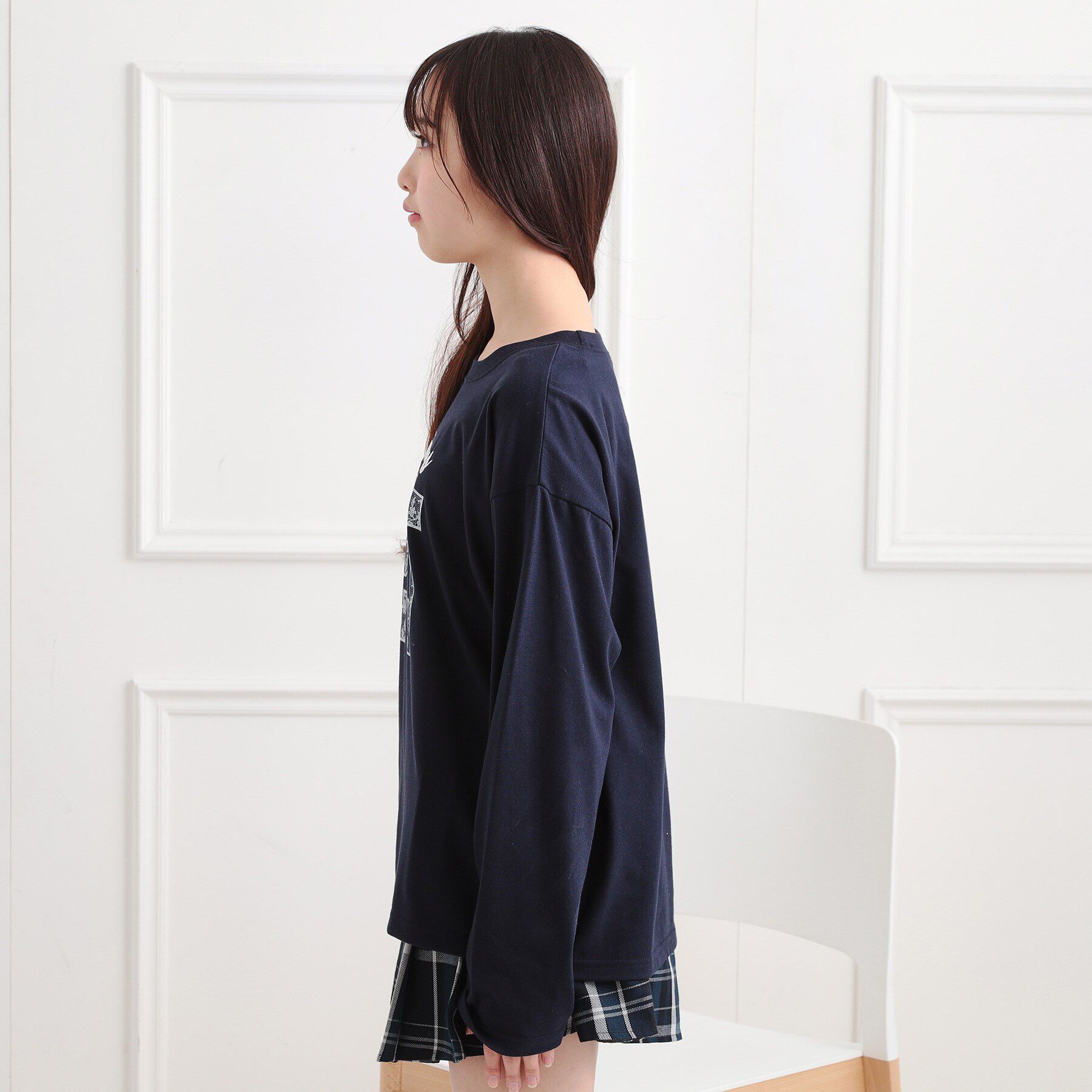 PINK-latte「レースプリントナンバリングロンT」|Tシャツ・カットソー|