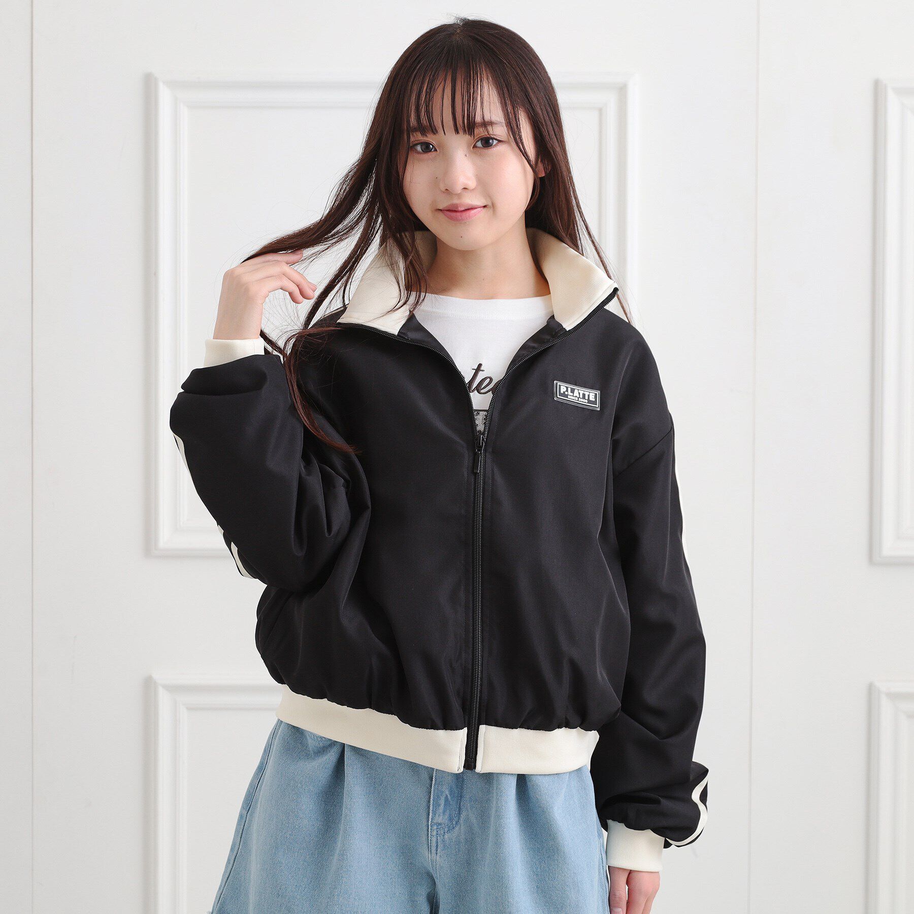 PINK-latte「トラックジャケット」|ブルゾン・スタジャン|ブラック(019)