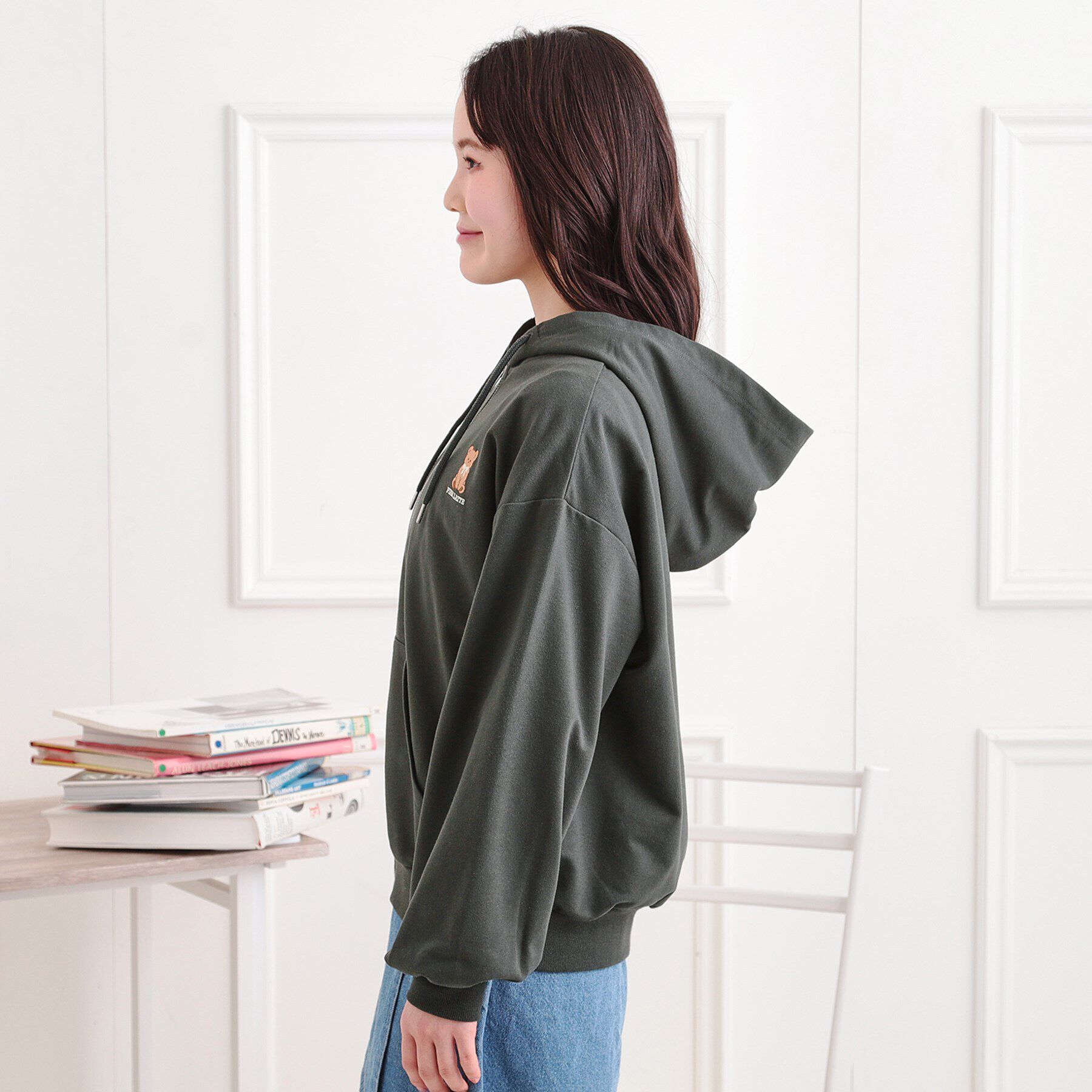 PINK-latte「ミニ裏クマ刺繍ジップパーカ」|パーカー|