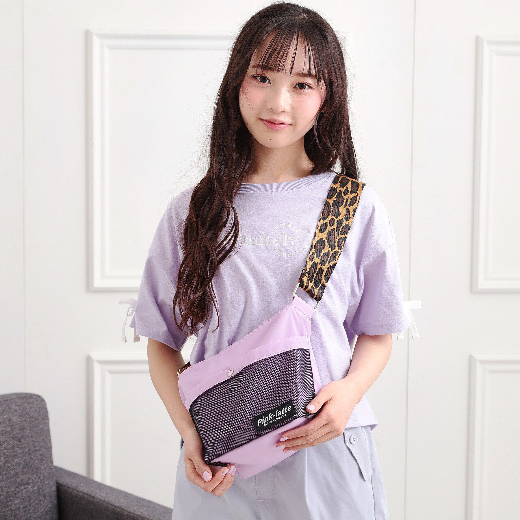 PINK-latte「レオパードカジュアルショルダー」|ショルダー・メッセンジャー|パープル(081)