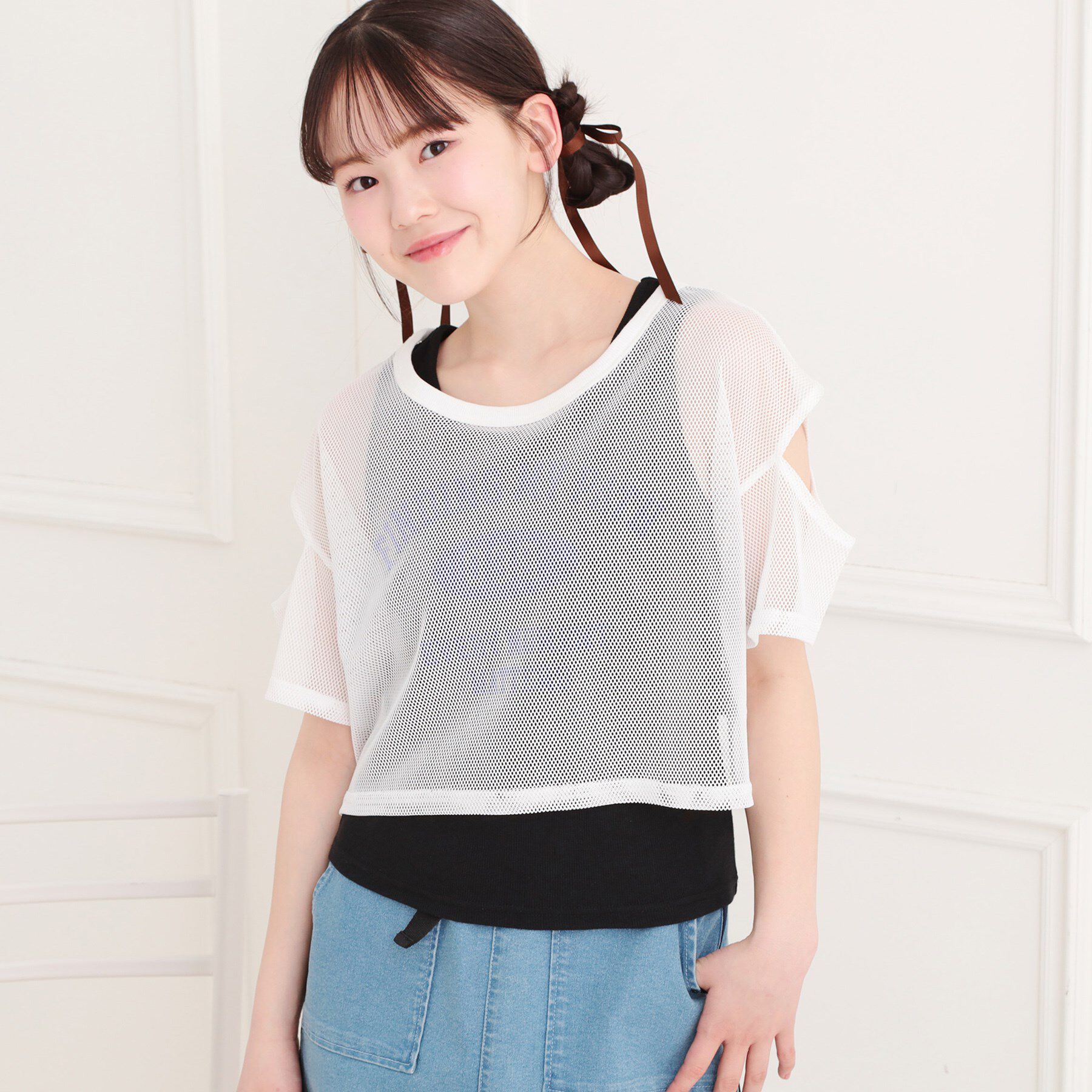 PINK-latte「メッシュTシャツ＋タンクセット」|その他|オフホワイト(003