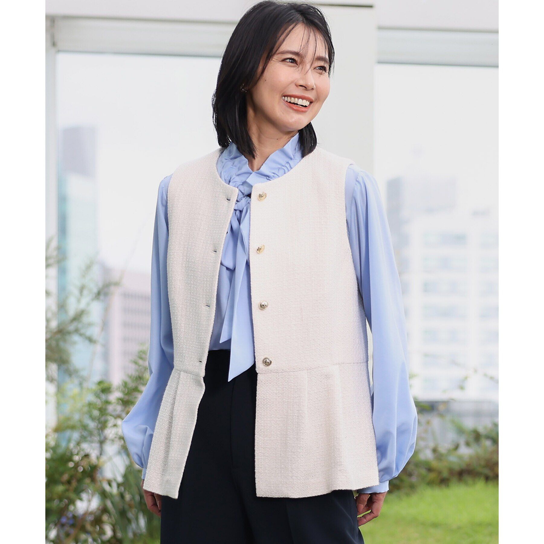 THE SHOP TK「【ONOFF活躍/セレモニー】ツイードペプラムジレ/洗える」|ベスト・ジレ|